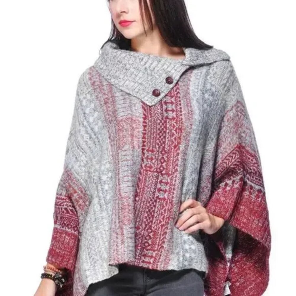 Free People Willow Poncho Sweater Button Turtleneck Alpaca Blend size XS - Picture 3 of 7
